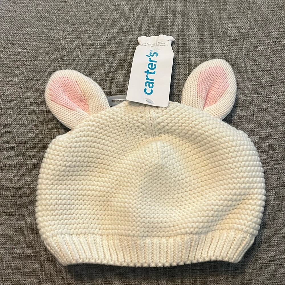 NWT Carter’s brand rabbit bunny beanie hat, 12-24 months. Cute for Easter.